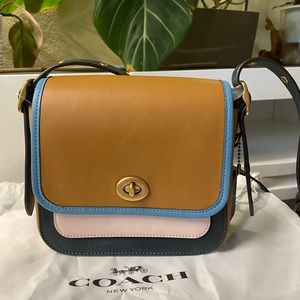 Coach Colorblock Rambler Mini Tan and Blue Limited Edition Crossbody Bag